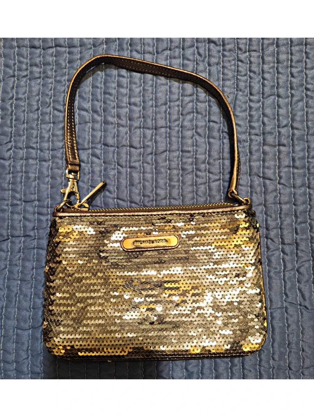 Michael Kors Silver Metallic Sequin Wristlet Zip Clutch